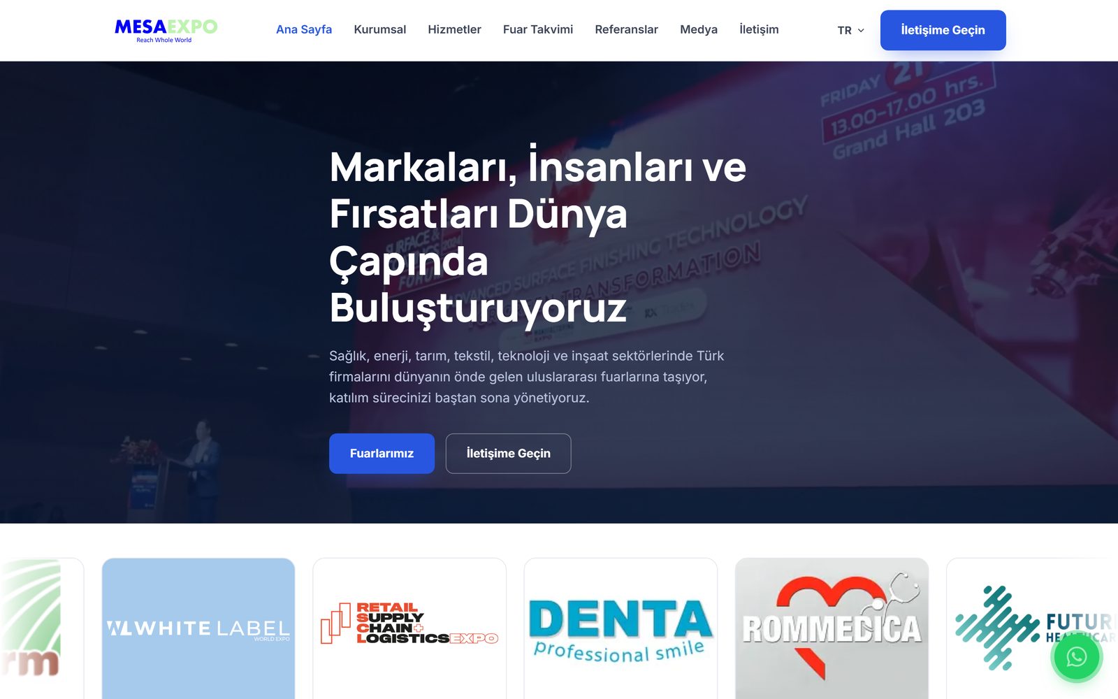 Mesa Expo kurumsal web sitesinin ana sayfası